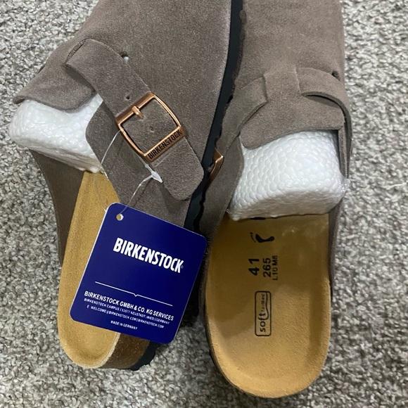 Birkenstock Taupe Suede Clogs with Buckle